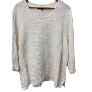 Flax Cream‎ Textured Women's Tunic Linen sz L Gauze Diamond